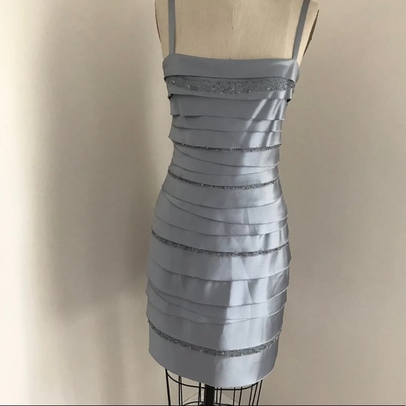 BCBGMaxAzria Dresses & Skirts - BCBGMAXAZRIA gorgeous silver grey tiered dress with beautiful beads.